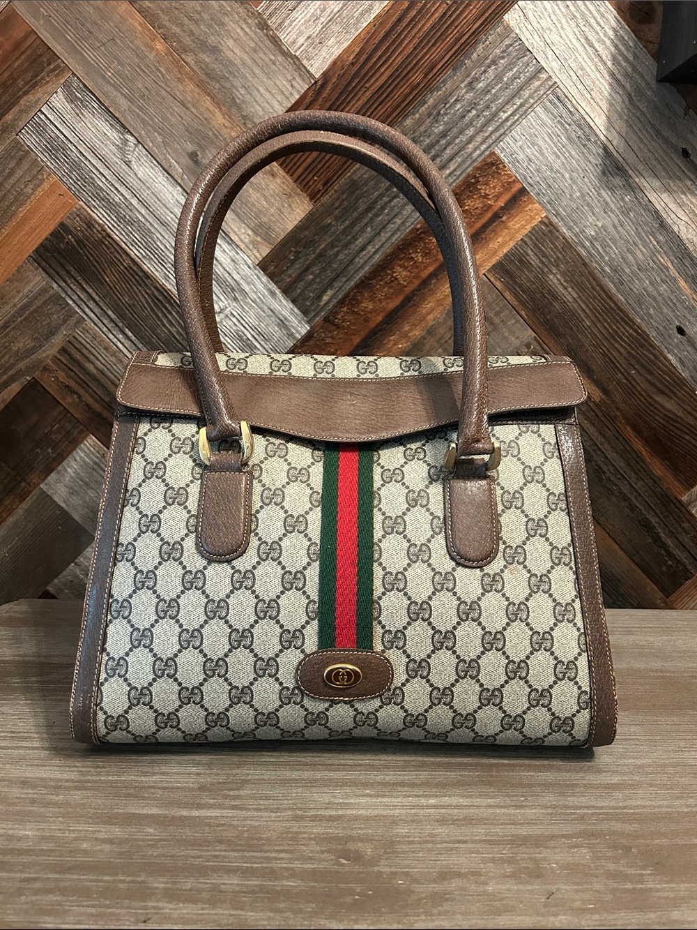 Vintage Gucci Canvas and Leather Handbag